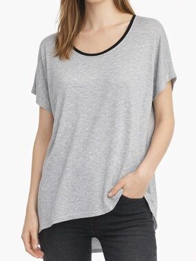 Vince Contrast Trim Jersey Tee Heather Gray Relaxed Fit Top Medium